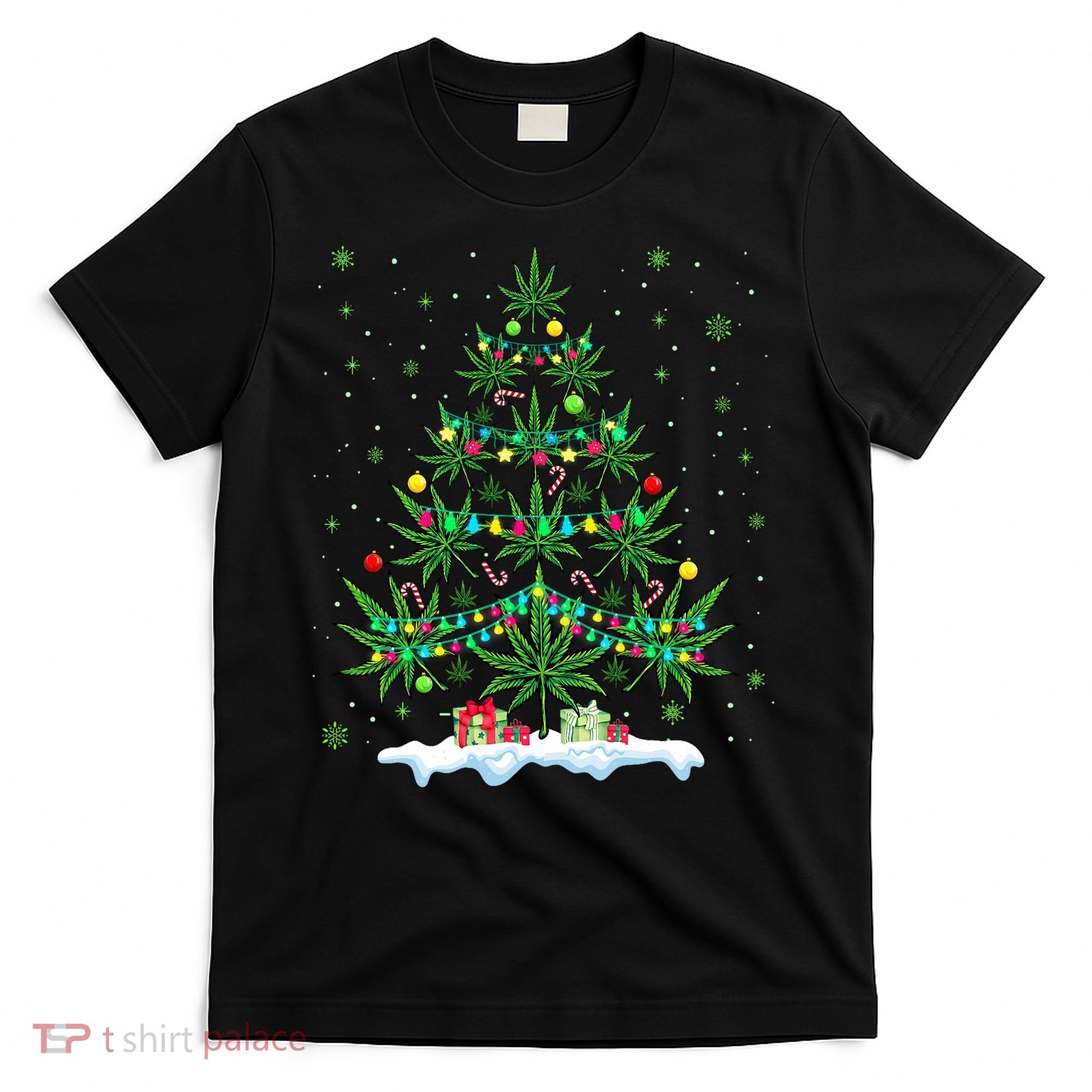 Cannabis Christmas Tree Xmas Funny Smoking Weed Marijuana T-Shirt
