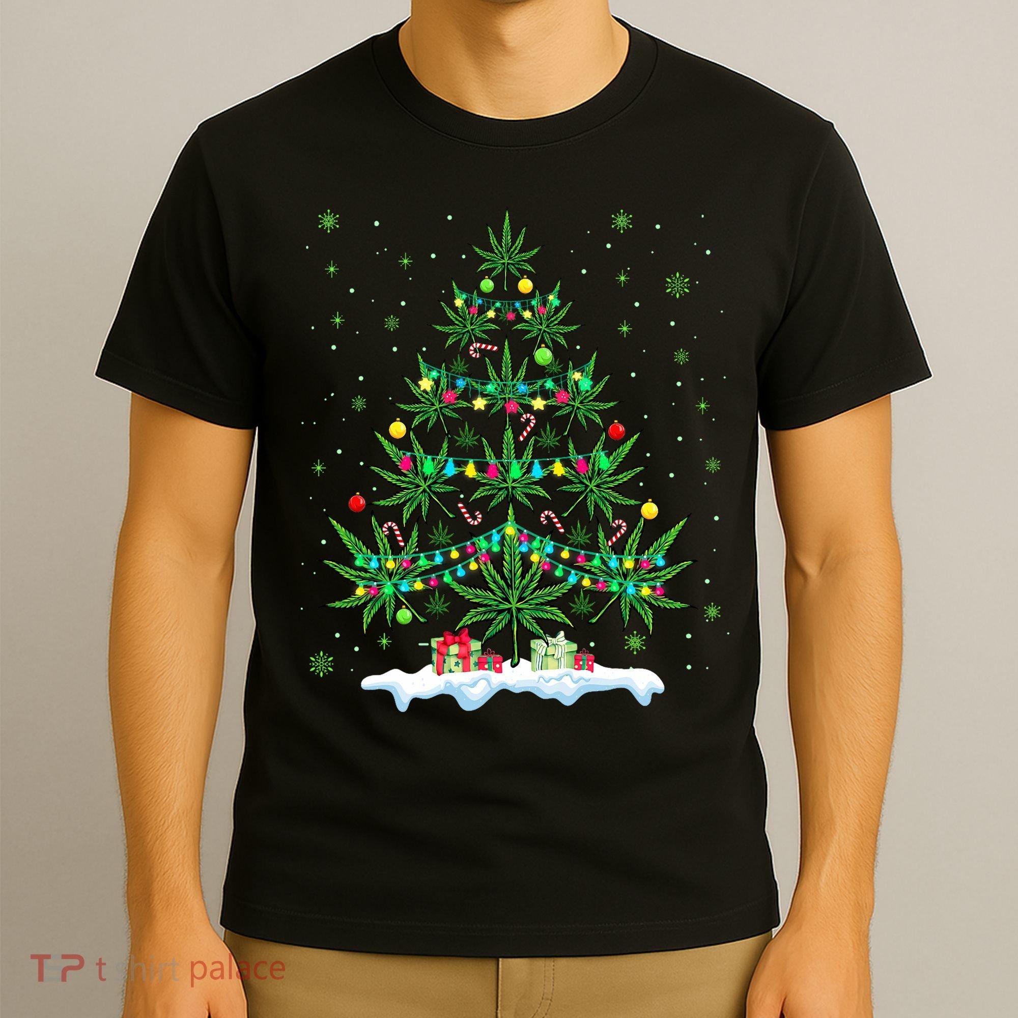Cannabis Christmas Tree Xmas Funny Smoking Weed Marijuana T-Shirt