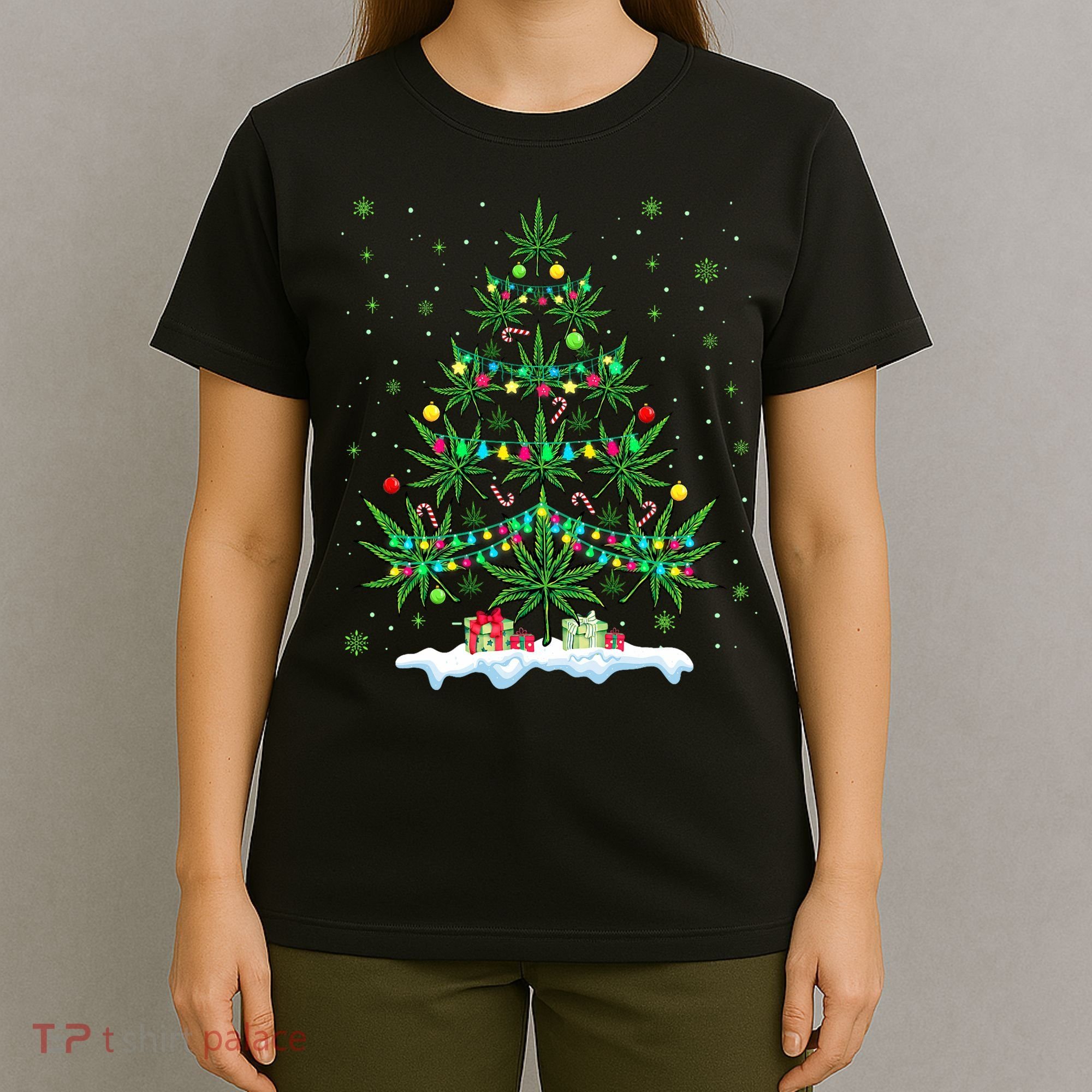 Cannabis Christmas Tree Xmas Funny Smoking Weed Marijuana T-Shirt