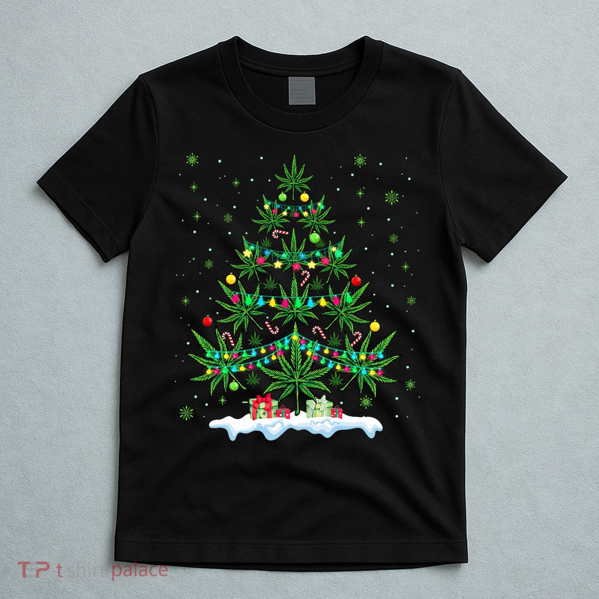 Cannabis Christmas Tree Xmas Funny Smoking Weed Marijuana T-Shirt