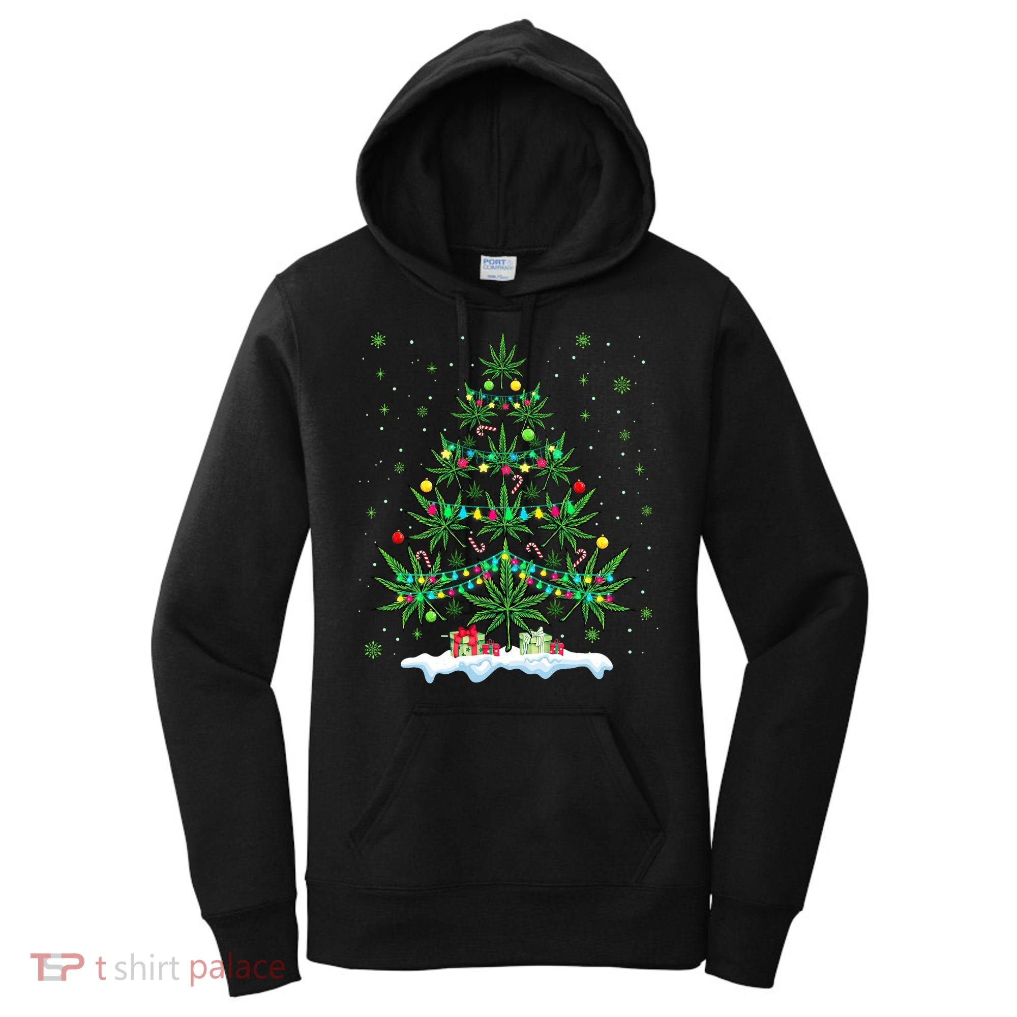 Cannabis Christmas Tree Xmas Funny Smoking Weed Marijuana Women's Hoodie