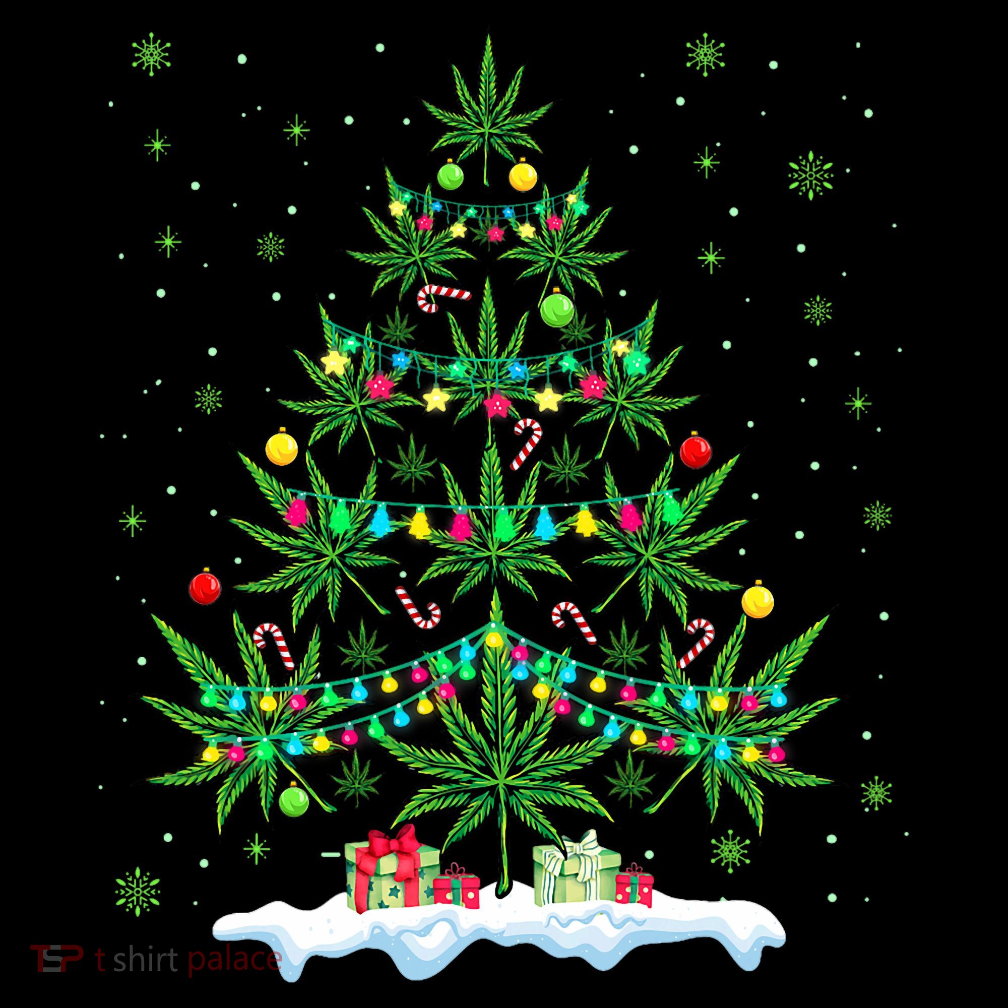 Cannabis Christmas Tree Xmas Funny Smoking Weed Marijuana Women's Hoodie