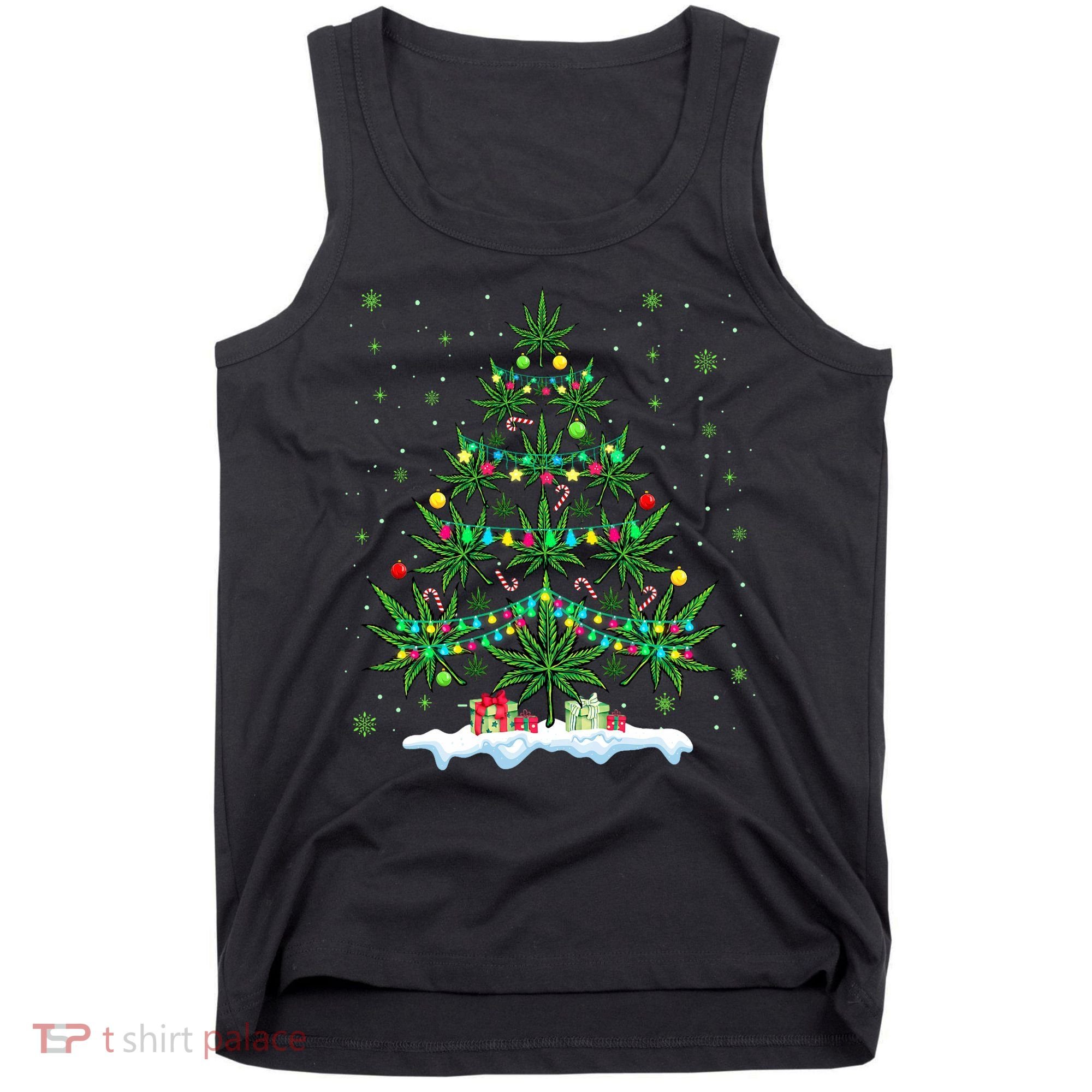 Cannabis Christmas Tree Xmas Funny Smoking Weed Marijuana Tank Top