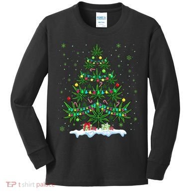 Cannabis Christmas Tree Xmas Funny Smoking Weed Marijuana Kids Long Sleeve Shirt