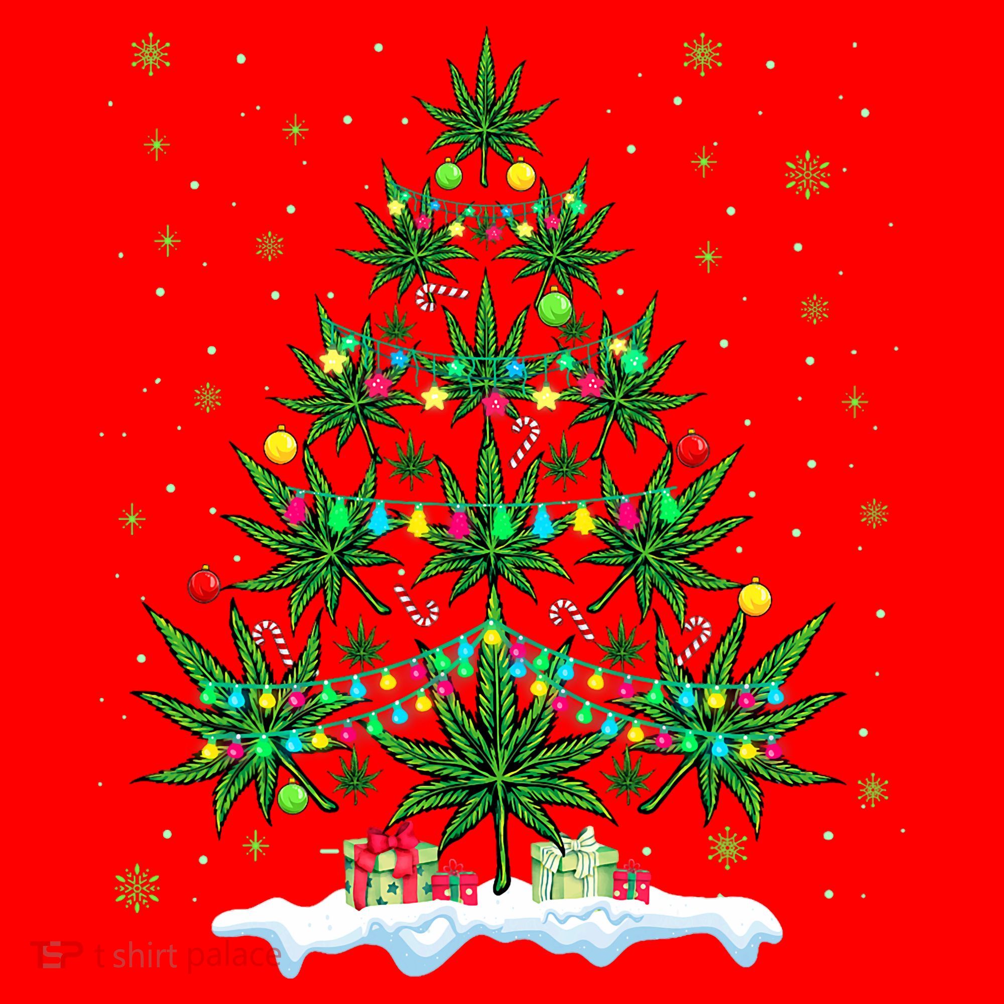 Cannabis Christmas Tree Xmas Funny Smoking Weed Marijuana Santa Hat