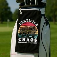 Certified Chaos Transport Technician Funny Driver School Golf Towel thumb 2