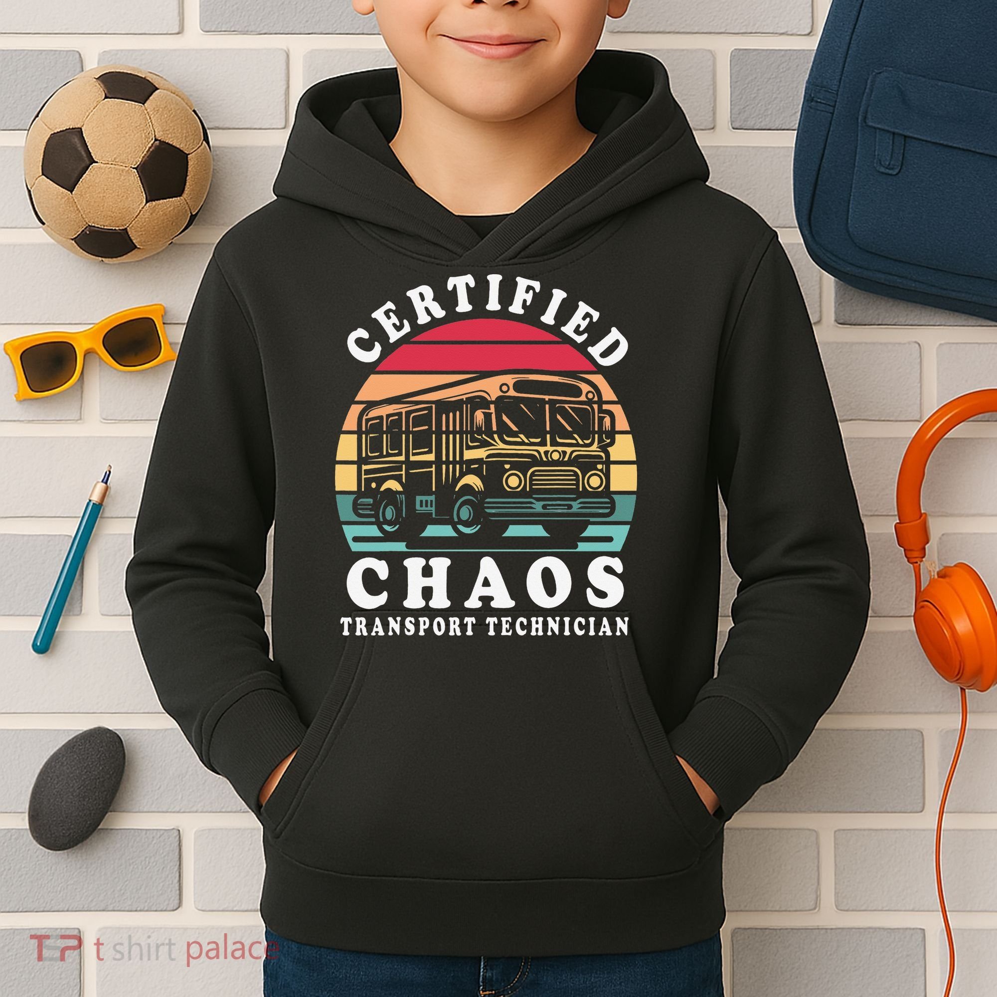 Certified Chaos Transport Technician Funny Driver School Kids Hoodie