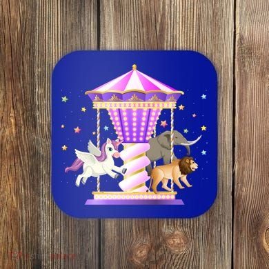 Circus Carousel Unicorn Lion Elephant Amuset Park Meaningful Gift Coaster