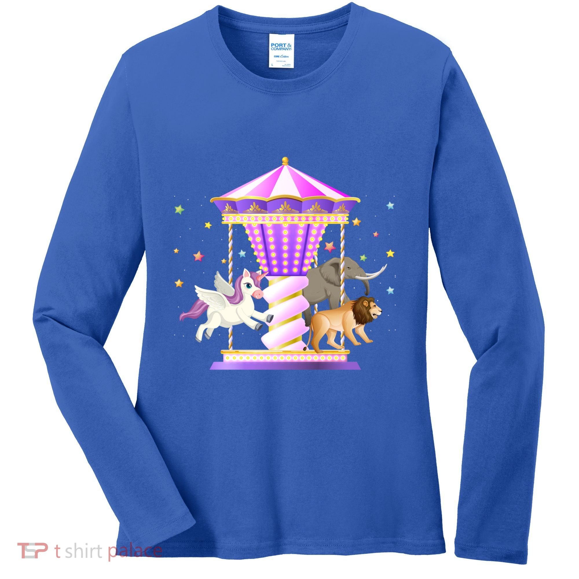 Circus Carousel Unicorn Lion Elephant Amuset Park Meaningful Gift Women's Long Sleeve Shirt