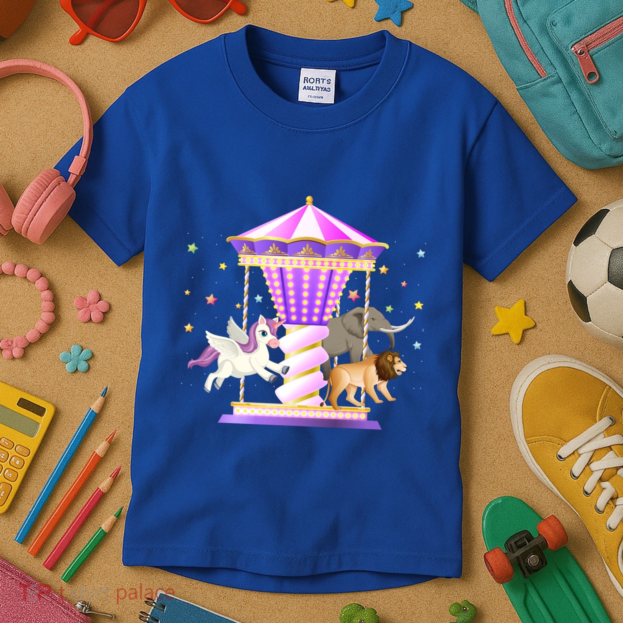 Circus Carousel Unicorn Lion Elephant Amuset Park Meaningful Gift Kids T-Shirt