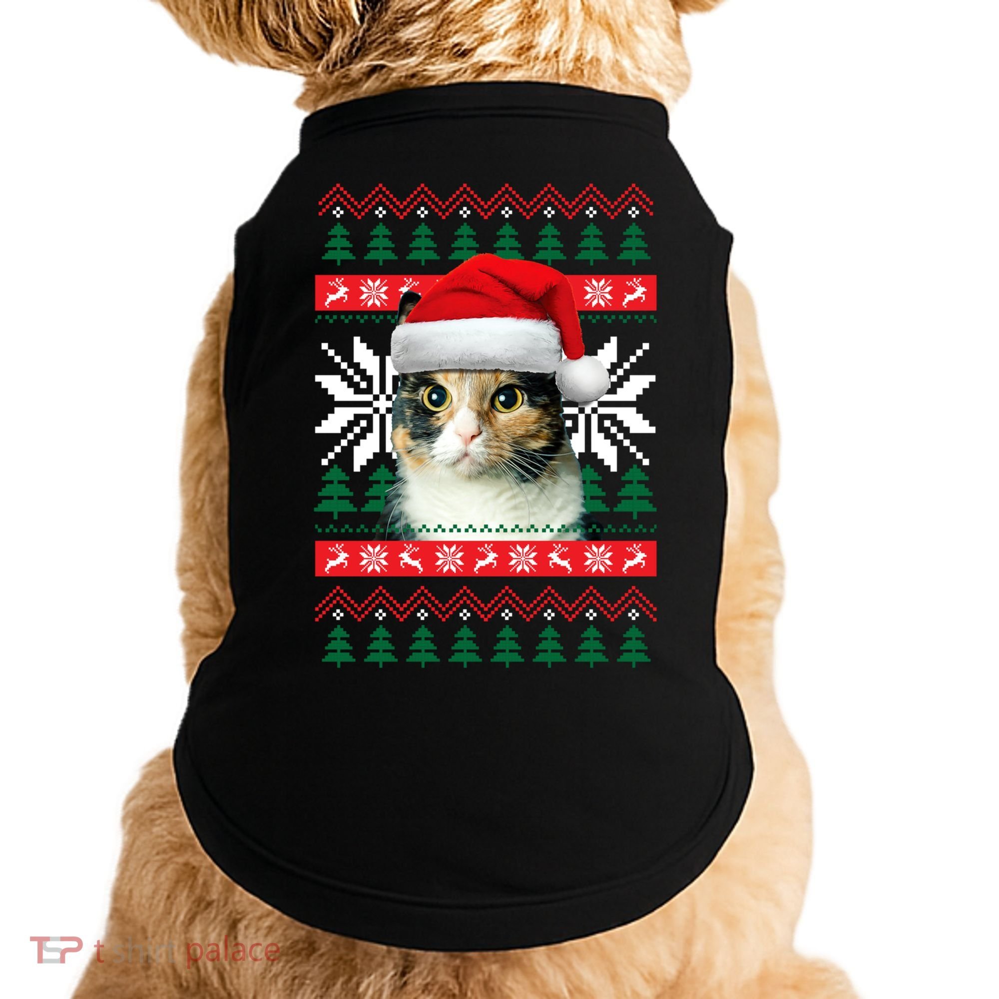 Calico Cat Ugly Christmas Sweater Style Santa Hat Kitty Mom Gift Doggie Tank