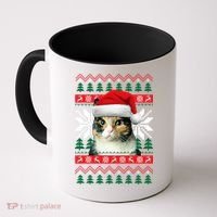 Calico Cat Ugly Christmas Sweater Style Santa Hat Kitty Mom Gift Coffee Mug thumb 0