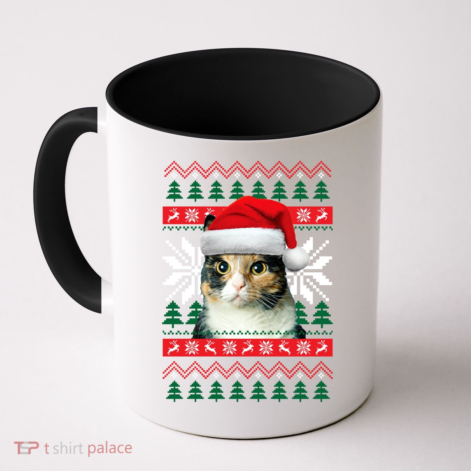 Calico Cat Ugly Christmas Sweater Style Santa Hat Kitty Mom Gift Coffee Mug