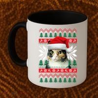 Calico Cat Ugly Christmas Sweater Style Santa Hat Kitty Mom Gift Coffee Mug thumb 2