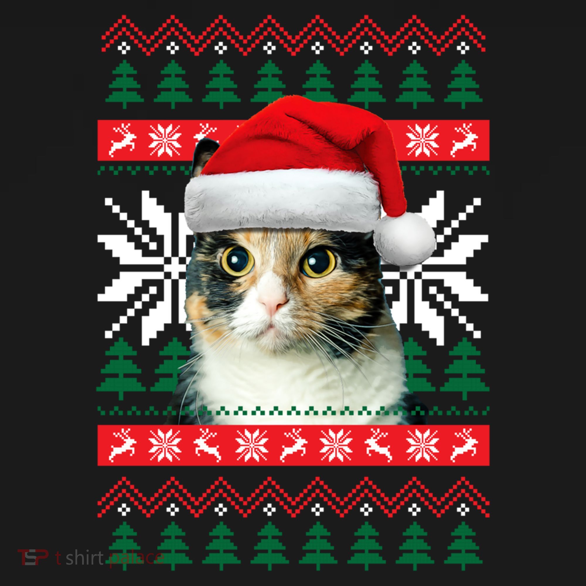 Calico Cat Ugly Christmas Sweater Style Santa Hat Kitty Mom Gift Women's Hoodie