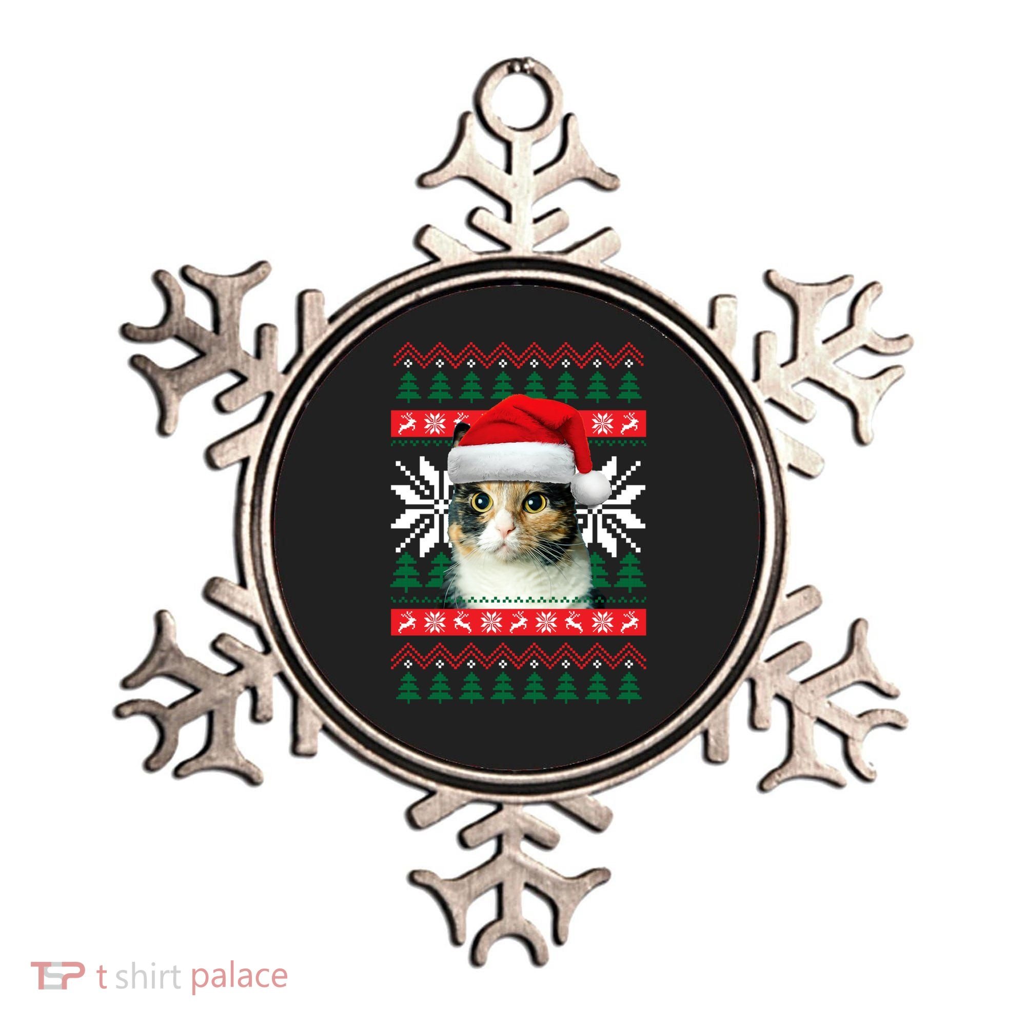 Calico Cat Ugly Christmas Sweater Style Santa Hat Kitty Mom Gift Ornament