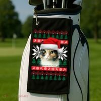 Calico Cat Ugly Christmas Sweater Style Santa Hat Kitty Mom Gift Golf Towel thumb 2