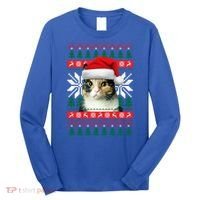 Calico Cat Ugly Christmas Sweater Style Santa Hat Kitty Mom Gift Long Sleeve Shirt thumb 0