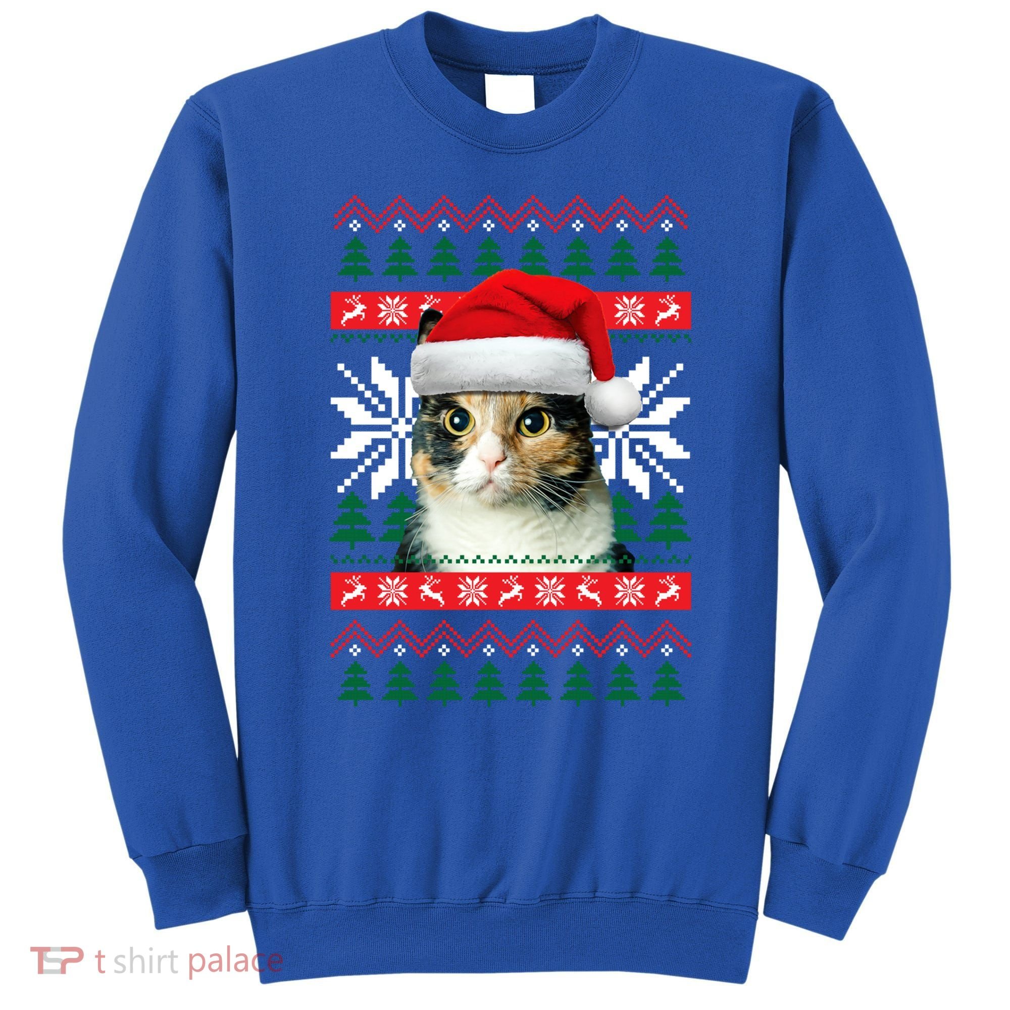 Calico Cat Ugly Christmas Sweater Style Santa Hat Kitty Mom Gift Sweatshirt