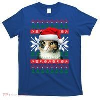 Calico Cat Ugly Christmas Sweater Style Santa Hat Kitty Mom Gift T-Shirt thumb 0