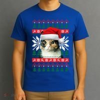 Calico Cat Ugly Christmas Sweater Style Santa Hat Kitty Mom Gift T-Shirt thumb 3