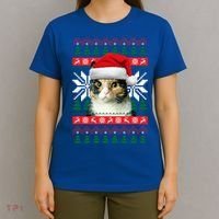 Calico Cat Ugly Christmas Sweater Style Santa Hat Kitty Mom Gift T-Shirt thumb 4