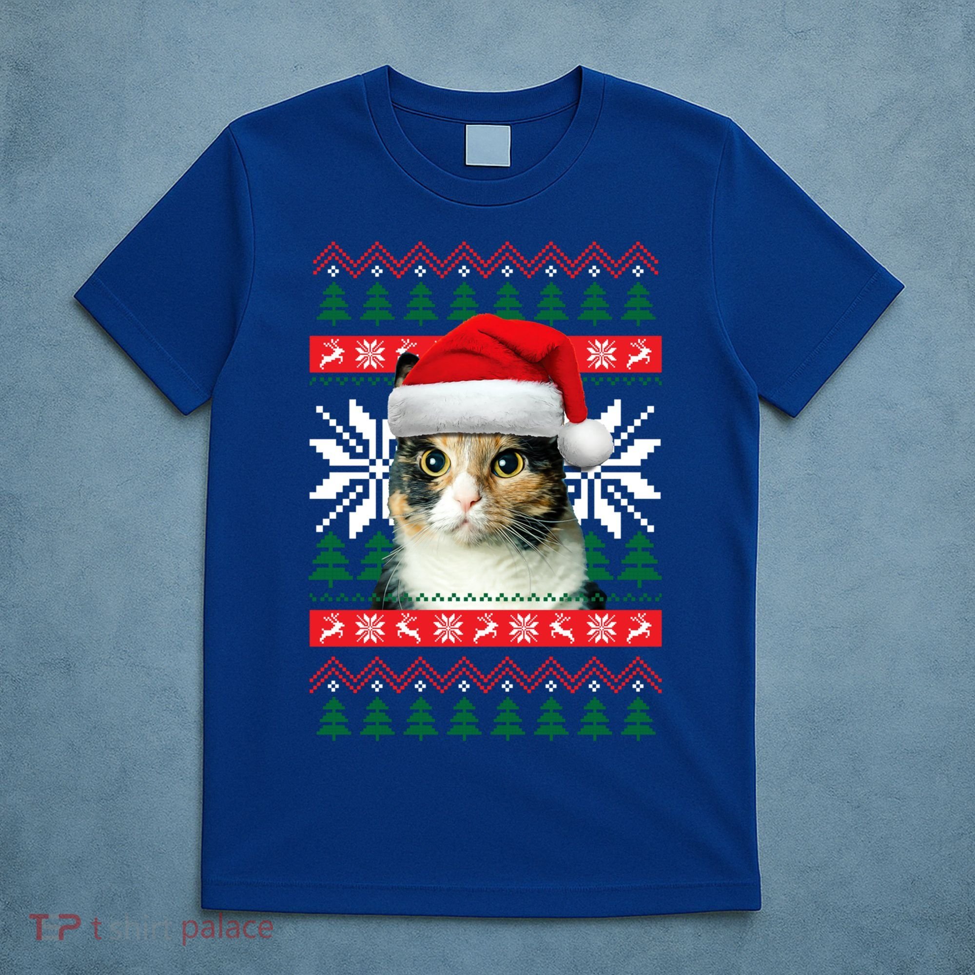 Calico Cat Ugly Christmas Sweater Style Santa Hat Kitty Mom Gift T-Shirt