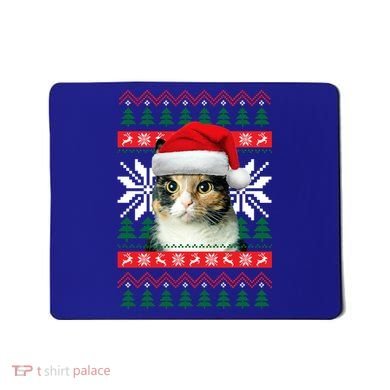Calico Cat Ugly Christmas Sweater Style Santa Hat Kitty Mom Gift Mousepad