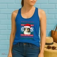 Calico Cat Ugly Christmas Sweater Style Santa Hat Kitty Mom Gift Women's Tank Top thumb 2