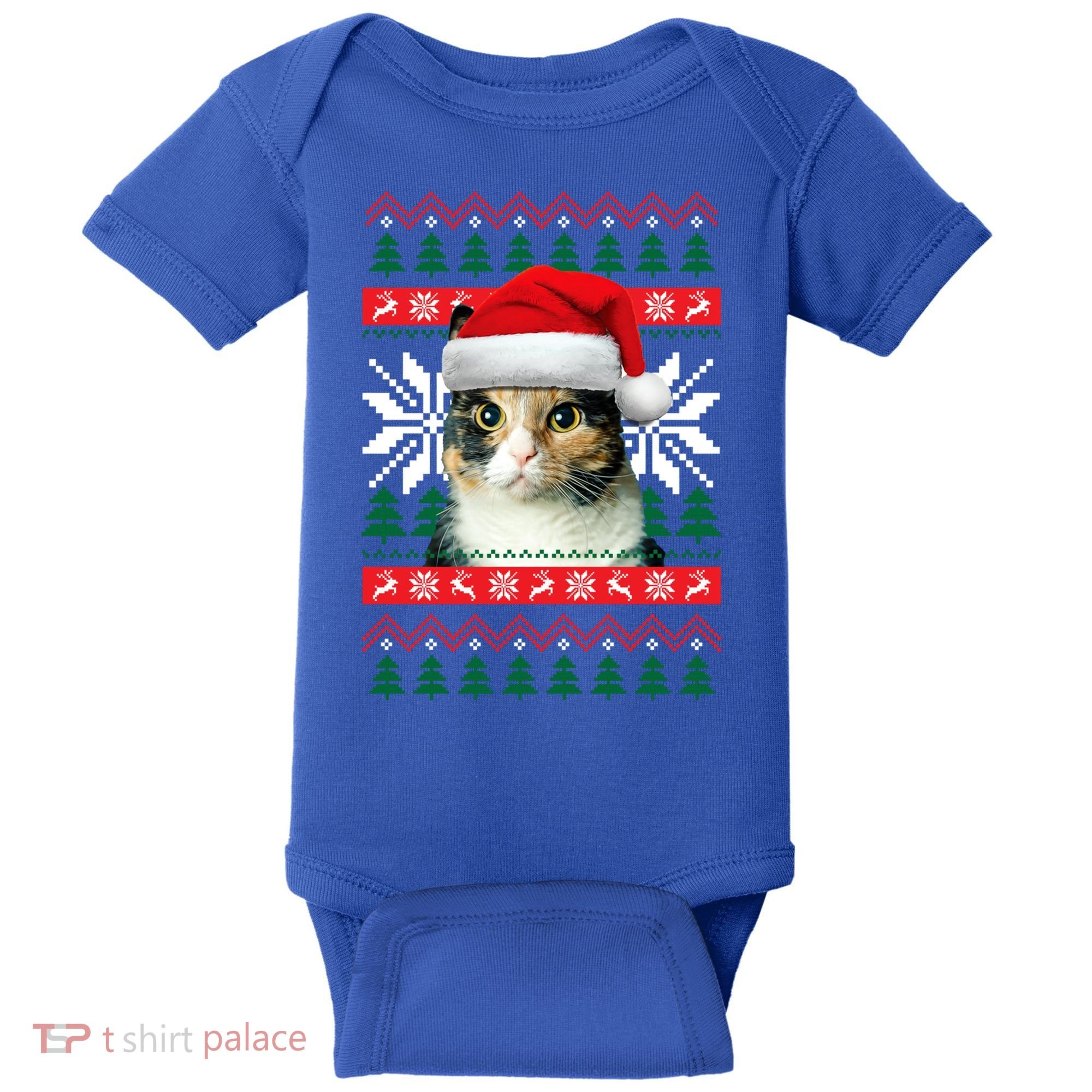 Calico Cat Ugly Christmas Sweater Style Santa Hat Kitty Mom Gift Baby Bodysuit