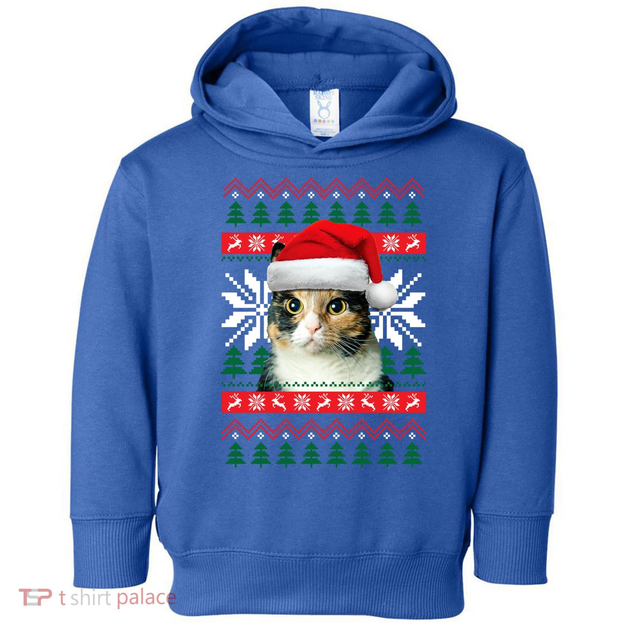 Calico Cat Ugly Christmas Sweater Style Santa Hat Kitty Mom Gift Toddler Hoodie