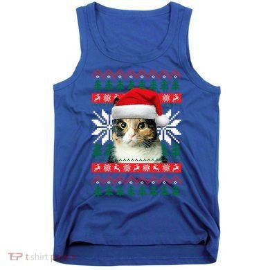 Calico Cat Ugly Christmas Sweater Style Santa Hat Kitty Mom Gift Tank Top
