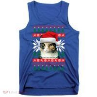 Calico Cat Ugly Christmas Sweater Style Santa Hat Kitty Mom Gift Tank Top thumb 0