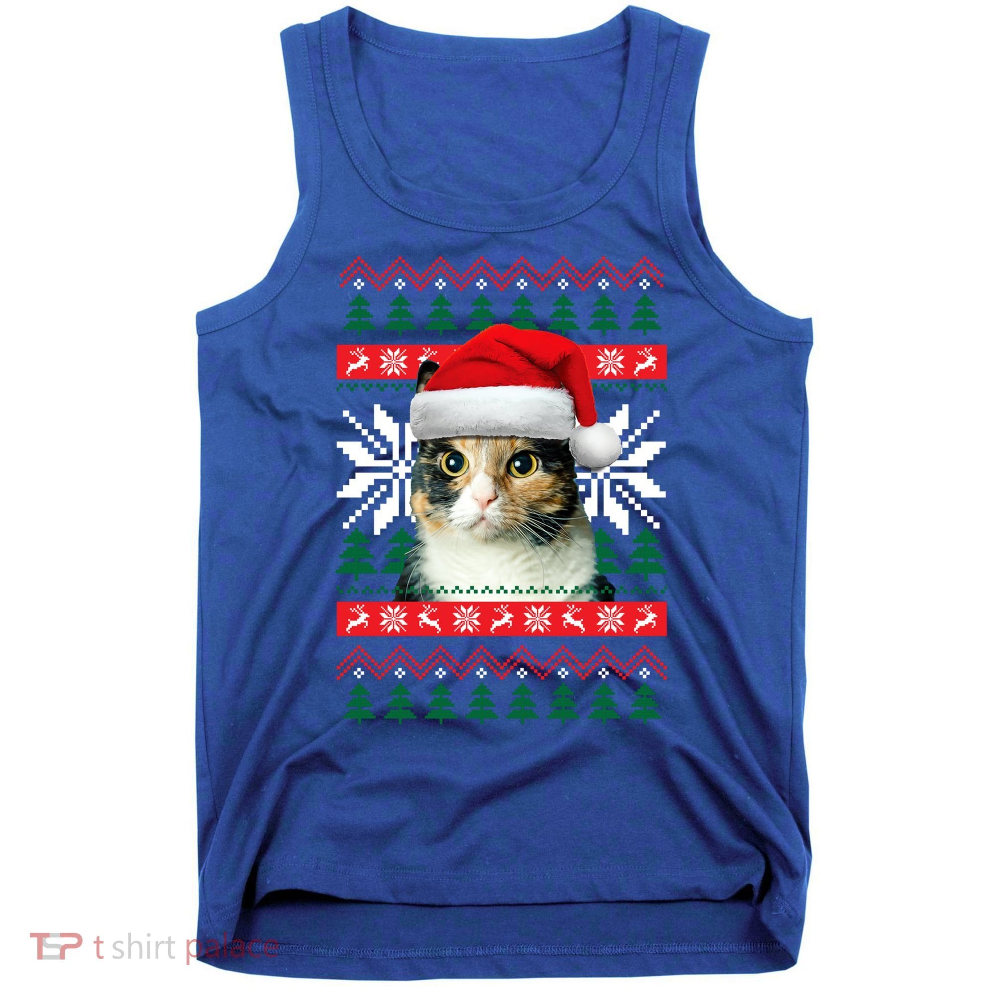 Calico Cat Ugly Christmas Sweater Style Santa Hat Kitty Mom Gift Tank Top