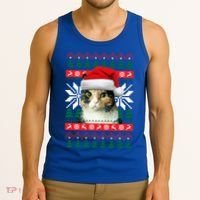 Calico Cat Ugly Christmas Sweater Style Santa Hat Kitty Mom Gift Tank Top thumb 3