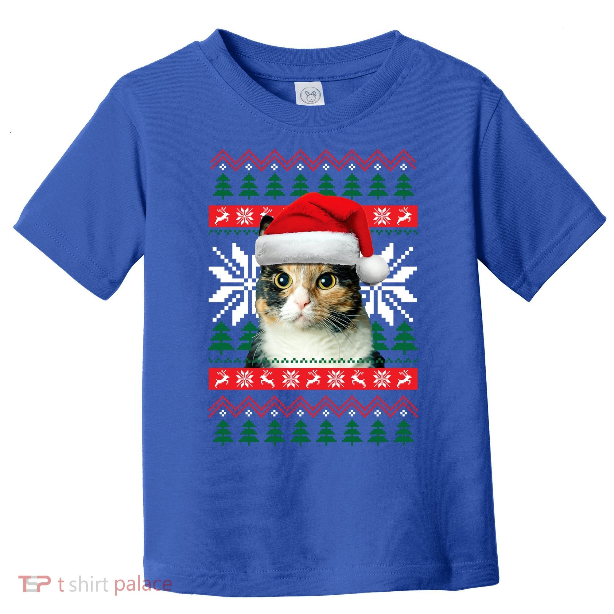 Calico Cat Ugly Christmas Sweater Style Santa Hat Kitty Mom Gift Toddler T-Shirt