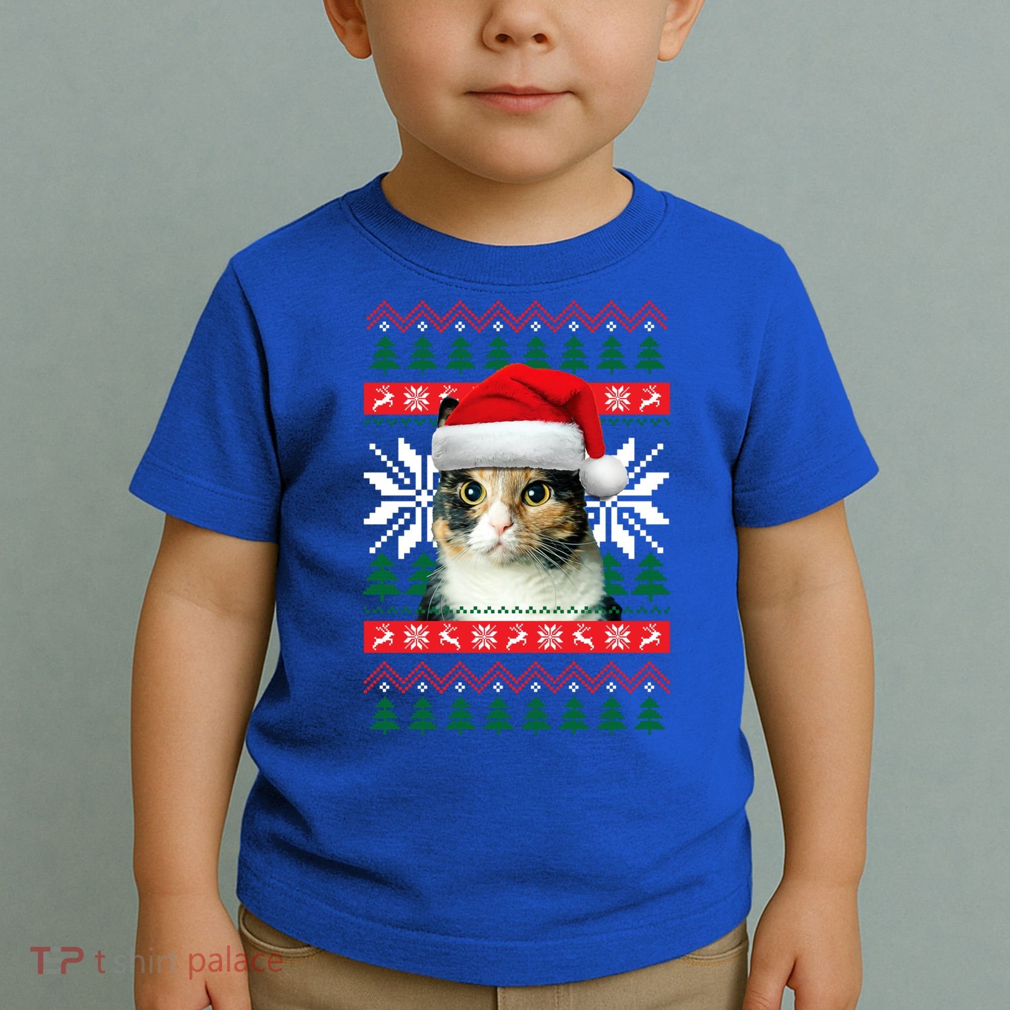 Calico Cat Ugly Christmas Sweater Style Santa Hat Kitty Mom Gift Toddler T-Shirt