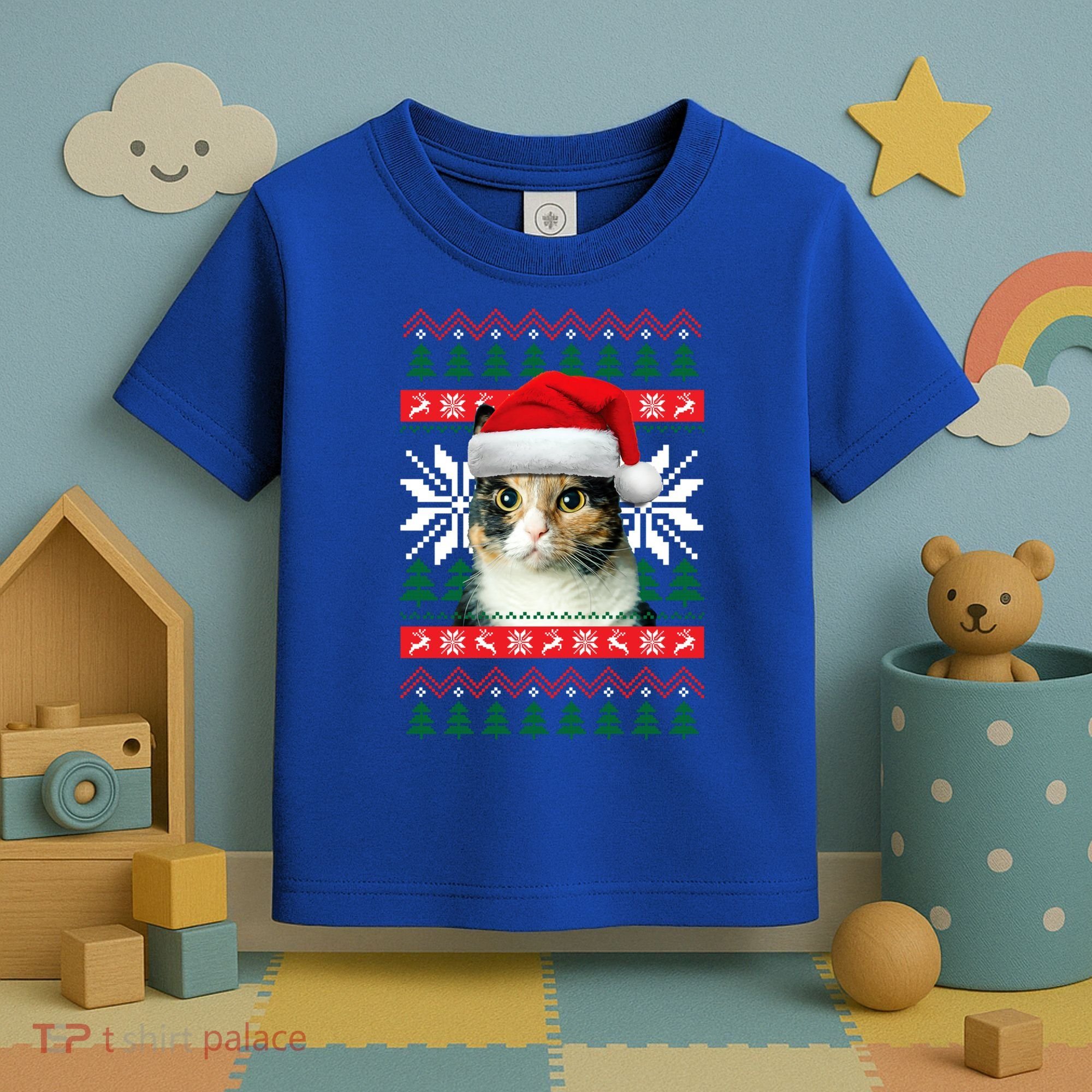 Calico Cat Ugly Christmas Sweater Style Santa Hat Kitty Mom Gift Toddler T-Shirt