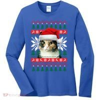 Calico Cat Ugly Christmas Sweater Style Santa Hat Kitty Mom Gift Women's Long Sleeve Shirt thumb 0