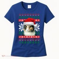 Calico Cat Ugly Christmas Sweater Style Santa Hat Kitty Mom Gift Women's T-Shirt thumb 0