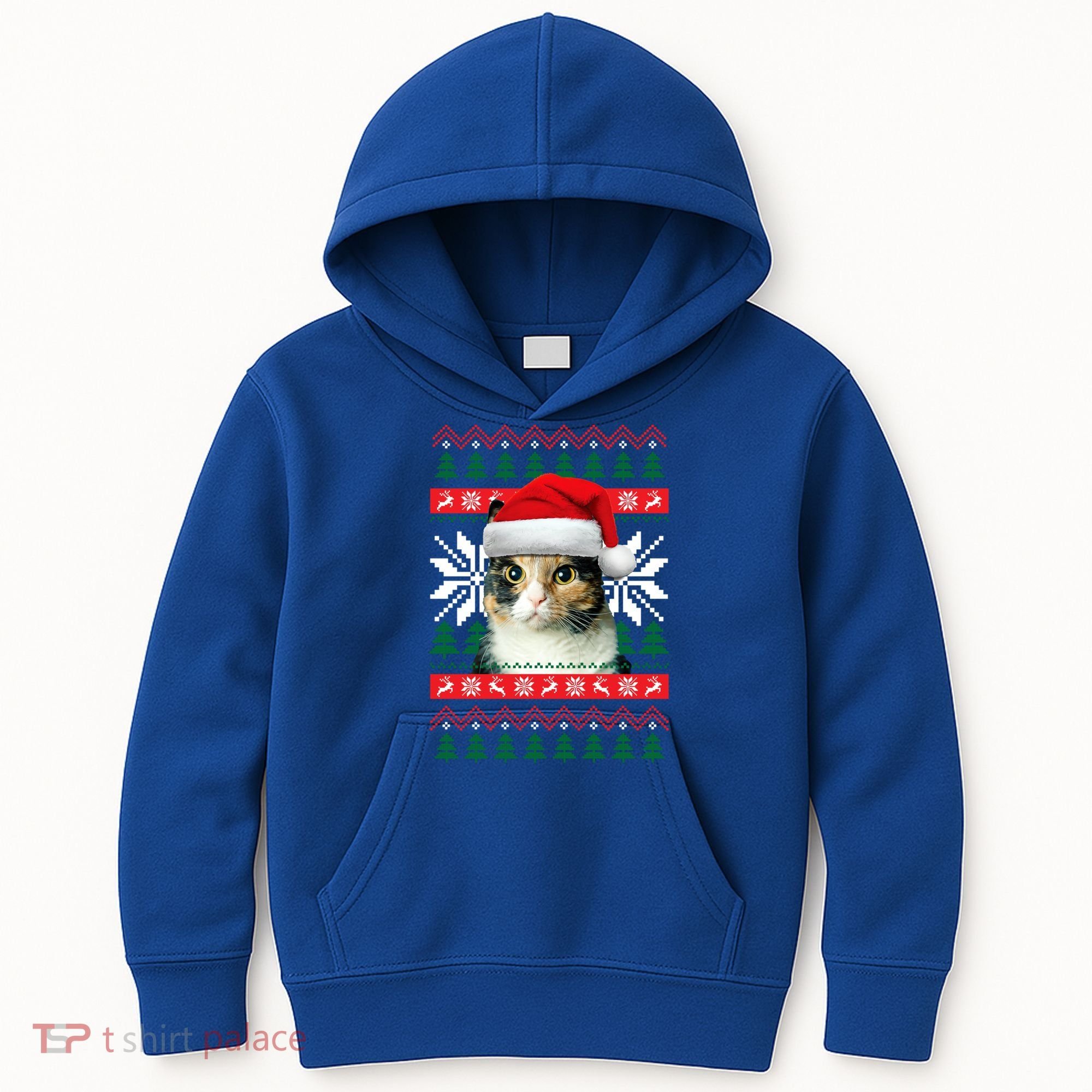 Calico Cat Ugly Christmas Sweater Style Santa Hat Kitty Mom Gift Kids Hoodie
