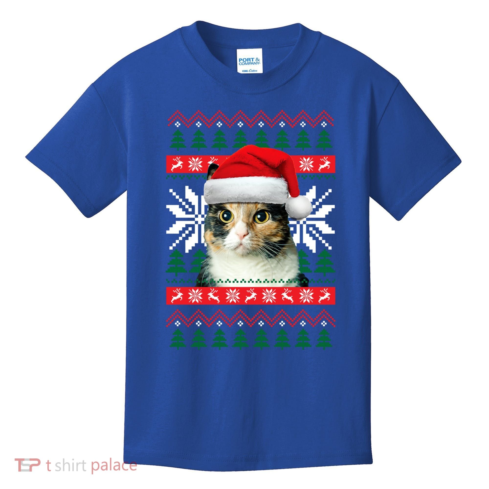 Calico Cat Ugly Christmas Sweater Style Santa Hat Kitty Mom Gift Kids T-Shirt