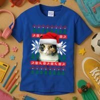 Calico Cat Ugly Christmas Sweater Style Santa Hat Kitty Mom Gift Kids T-Shirt thumb 3