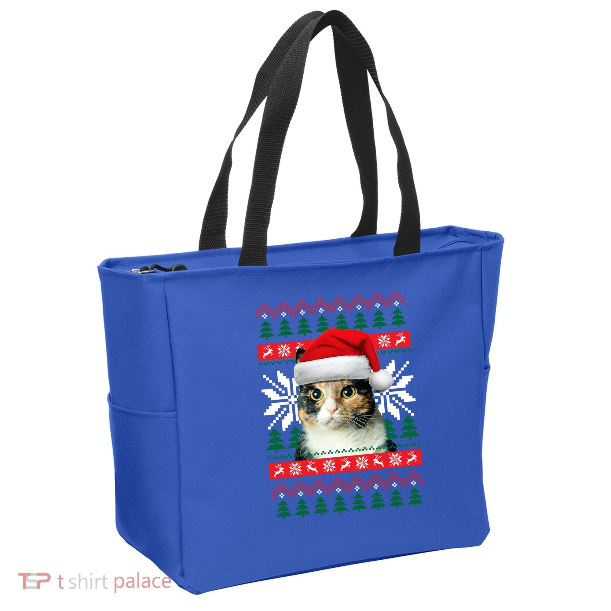 Calico Cat Ugly Christmas Sweater Style Santa Hat Kitty Mom Gift Tote Bag
