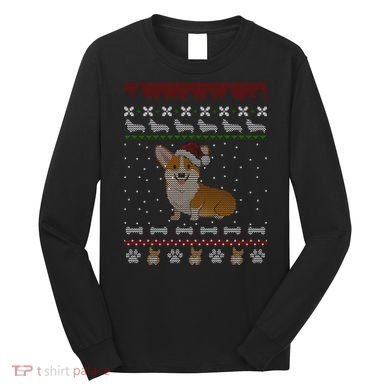 Cute Corgi Ugly Christmas Sweater Design Long Sleeve Shirt