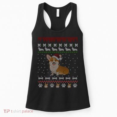 Cute Corgi Ugly Christmas Sweater Design Women's Tank Top