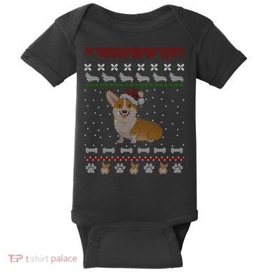 Cute Corgi Ugly Christmas Sweater Design Baby Bodysuit