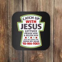Christian Catch Up With Jesus Ketchup Funny Tomato Coaster thumb 0