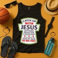 Christian Catch Up With Jesus Ketchup Funny Tomato Tank Top thumb 4