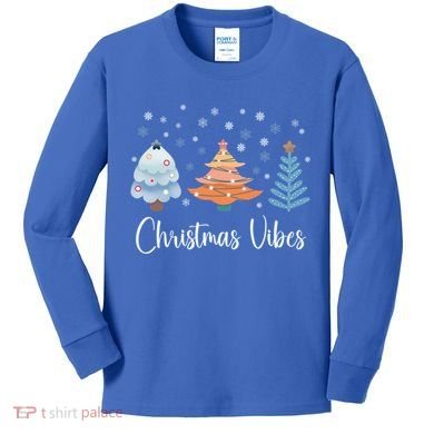 Cute Christmas Vibes Holiday Snow Tree Design Funny Gift Kids Long Sleeve Shirt